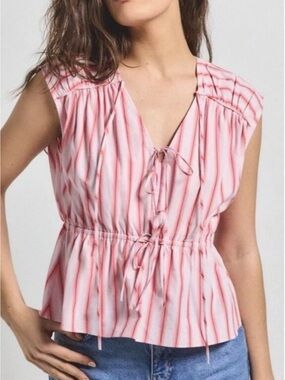 10 Crosby Derek Lam Pink & White Striped Tie-Front Top NWOT
